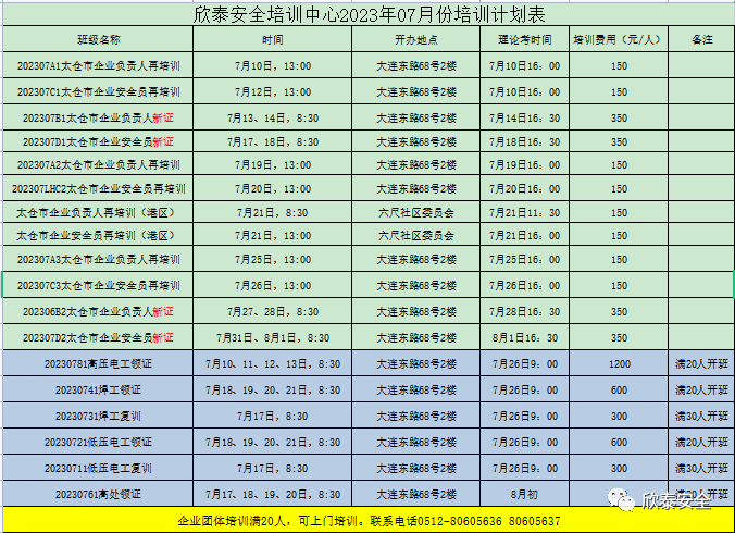 欣泰安全7月培训计划(图1)